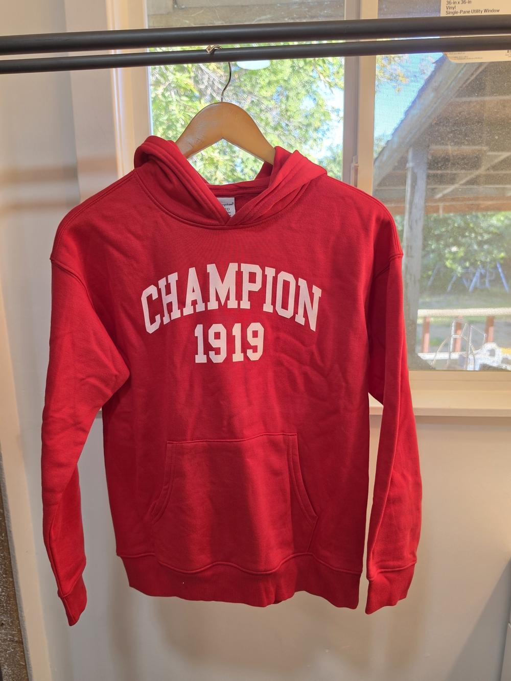 Champion Kids Red Pullover Hoodie with White 'Champion 1919' Logo